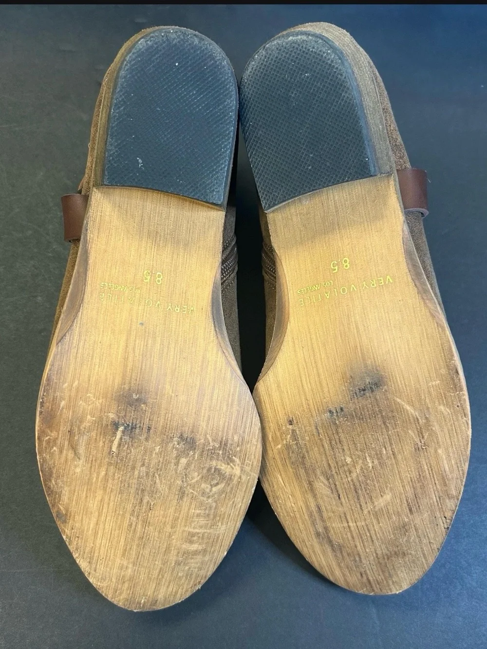 Woman’s Brown Leather Slip-On Boots with Decorative Gem Strap